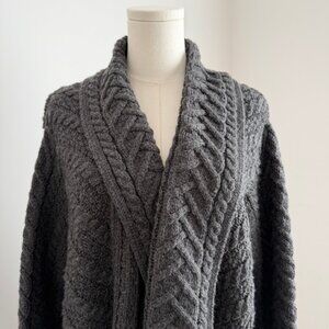 Aran Crafts Ireland 100% Merino Wool Cable Knit Open Front Cardigan Size XL